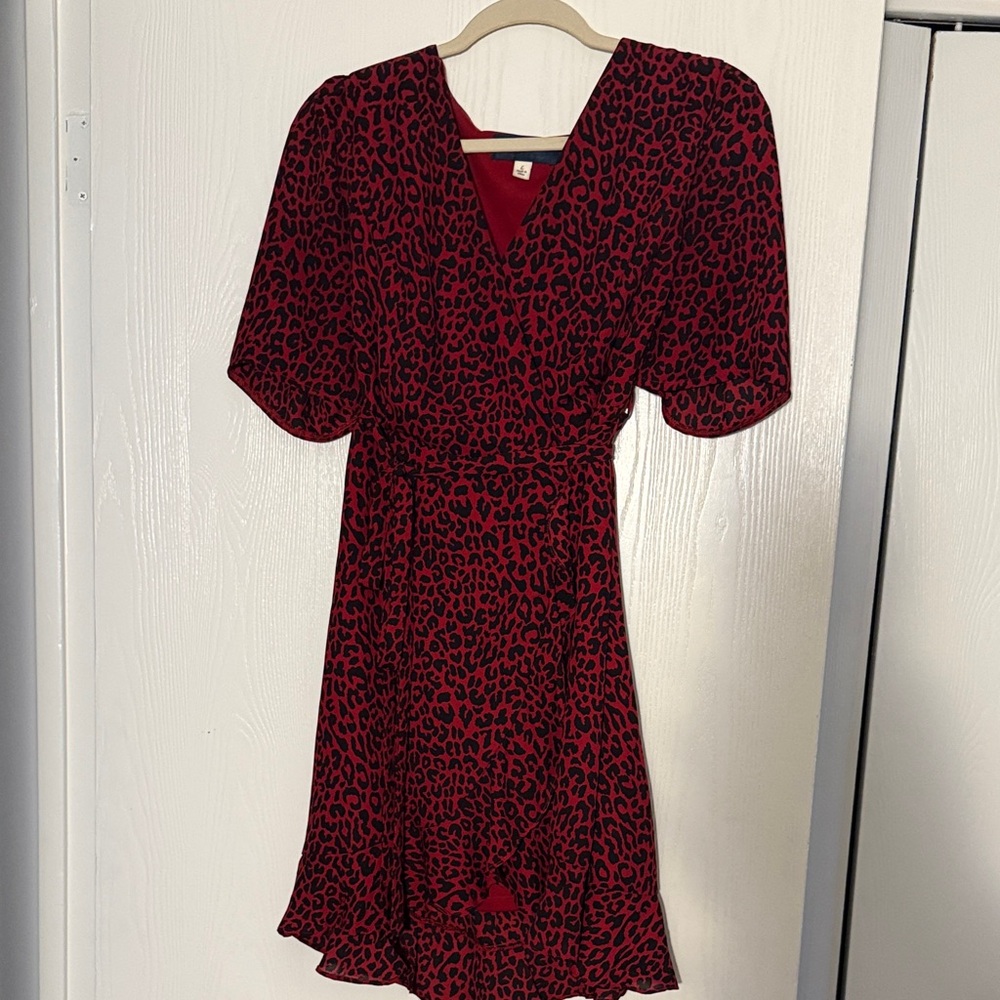 Red Animal Print Midi Dress